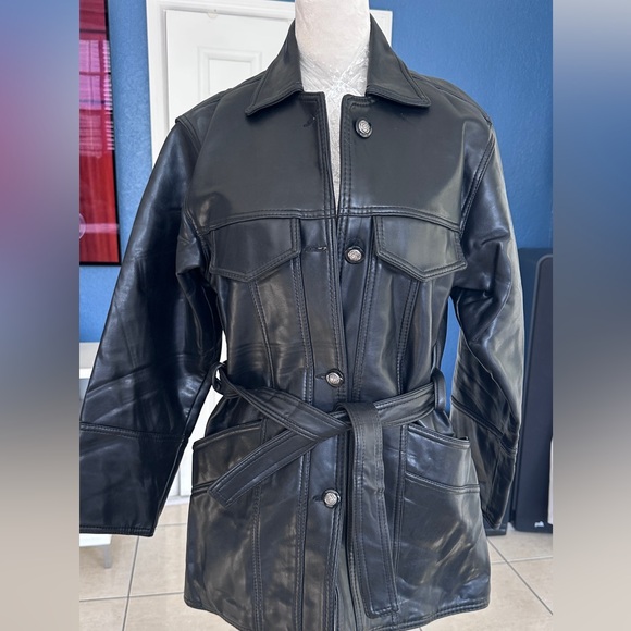 Jackets & Blazers - Black Leather Belted Women's Jacket